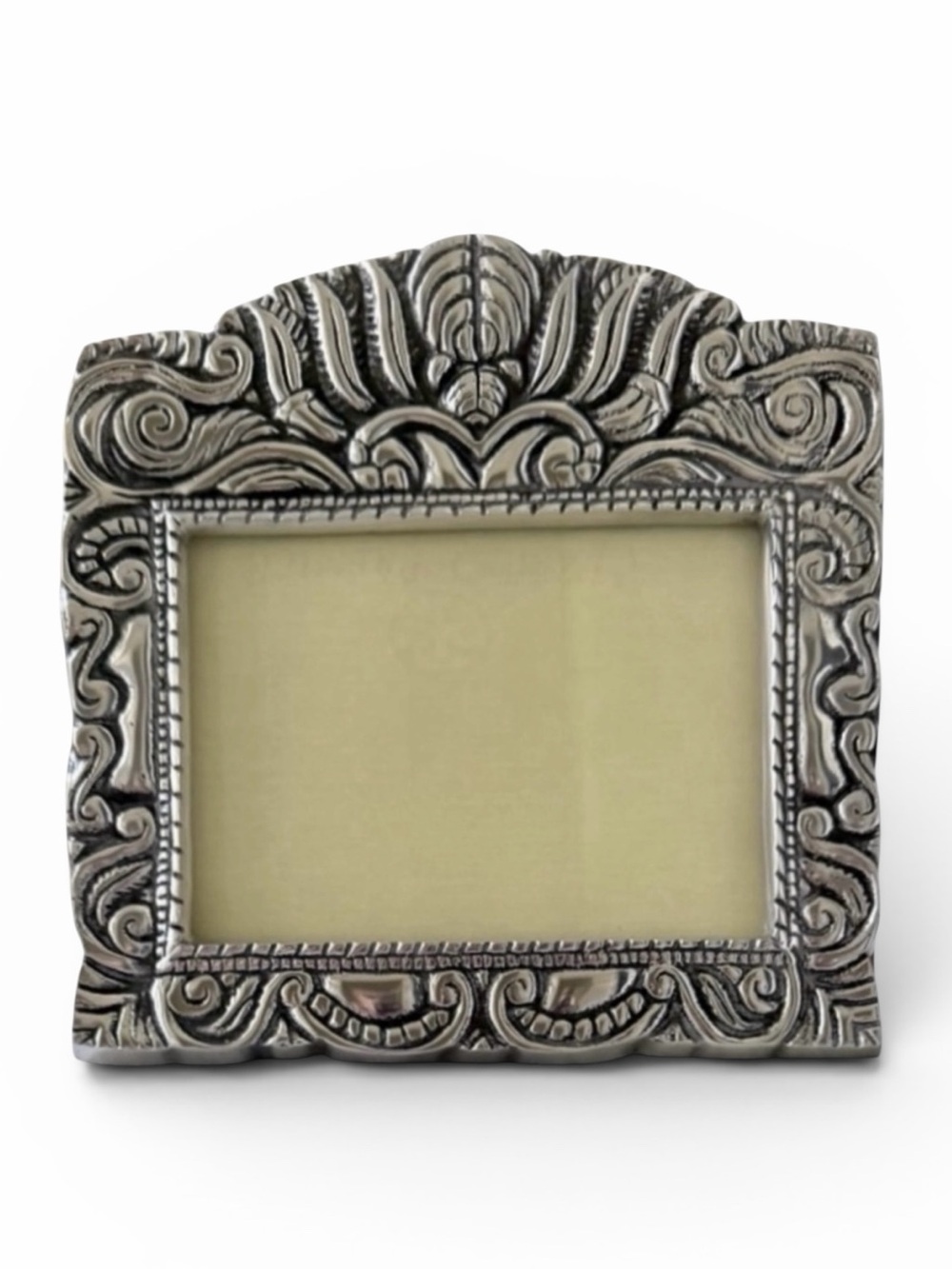 Hecho en Mexico Pewter Ornate Large Picture Frame with Wood Easel Back